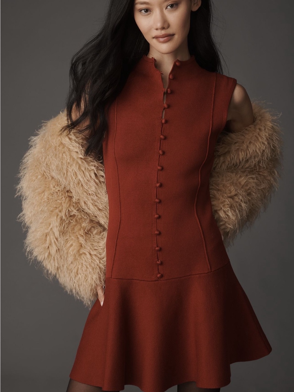 Anthropologie Mock-Neck Button Front Sweater Mini Dress XL NWT